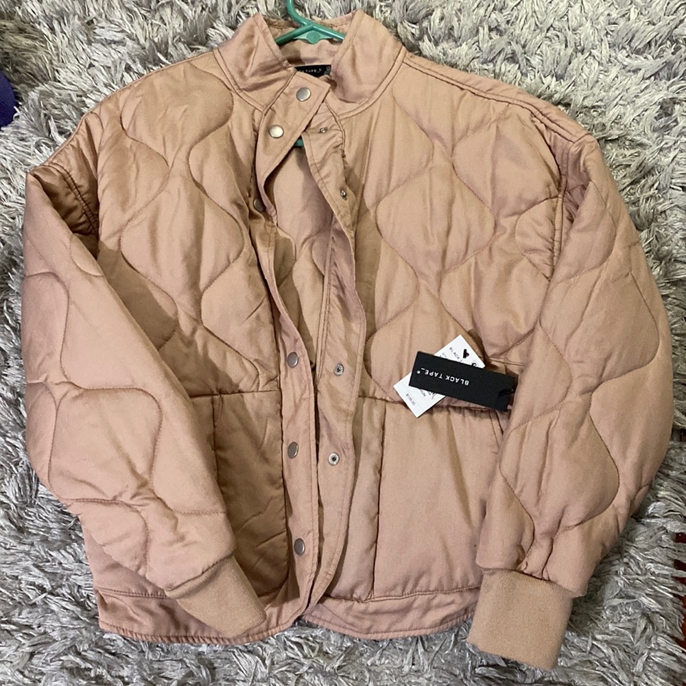 Black tape bomber geo quilted jacket